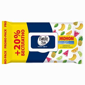 Салфетки влажные Emily Style (уп 120шт) Tropic с клапаном 1/14 8172 