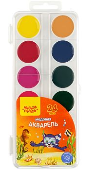 Акварель 24 цвета " Енот в Красном море " пластиковая упаковка АП_10708