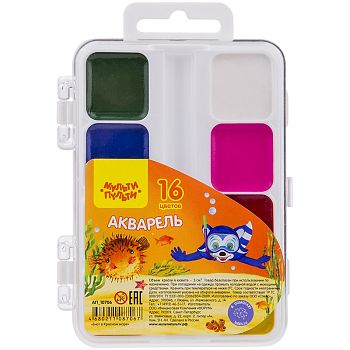 Акварель 16 цветов " Енот в Красном море " пластик без кисти АП10706