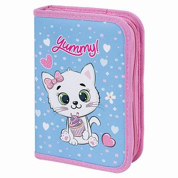 Пенал 1 отделение 200*140 Yummy Cupcakes ПИФАГОР 2 откидные планки,полиэстэр