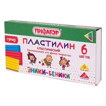 Пластилин  6цв "ЭНИКИ-БЕНИКИ Супер" ПИФАГОР 120г,стек. 1/16 106428