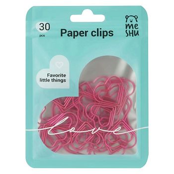 Скрепки 25мм  MESHU "Little Hearts", 30шт., пакет с замком зип лок, европодвес MS_65864