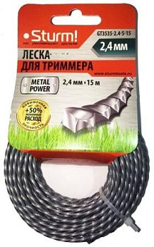 Леска для триммера 2.4мм*15м крученый квадрат,армиров Sturm GT3535-2.4-S-15