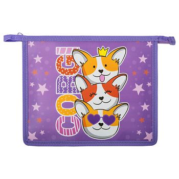Папка для тетр 1отд  А5 ПИФАГОР Corgi queen пластик на молнии