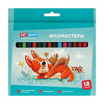 Фломастеры 18цв  "Рисунки. Lovely animals", 18цв., смываемые, картон, европодвес