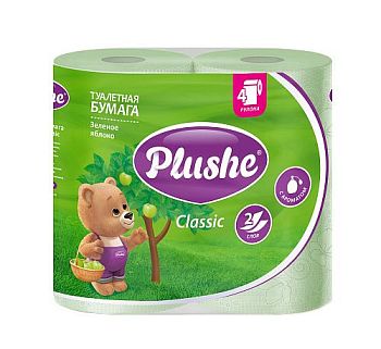 Туалетная бумага 2 слойные "Plushe Classic" (упаковка 8 рулонов, 18 метров ) Зеленое Яблоко 1/8