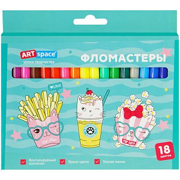 Фломастеры 18 цветов " Кот - сластена " картонная  упаковка WP18_27008 /12шт