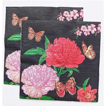 Салфетки бумажные DESNA BOUQUET "Роскошные пионы на черном" 33*33 3-слойные 20листов/12шт