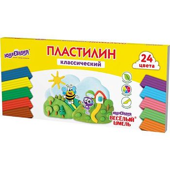 Пластилин 24 цвета "Веселый шмель" Юнландия 480г,со стеком  