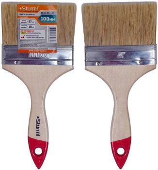 Кисть плоская 100 мм стандарт 4 натуральная щетина деревянная ручка Sturm 9040-21-100