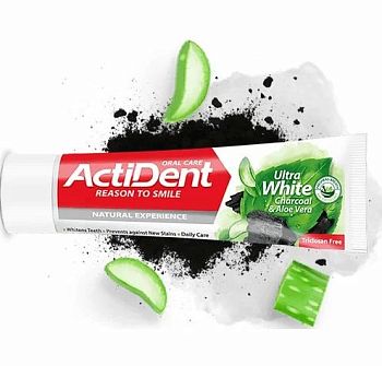 Зубная паста ACTIDENT Иран Уголь и Алое вера 100гр (6517) 1/48