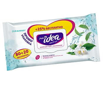 Салфетки влажные Master Fresh idea (уп 80+20) зелен чай с жасмином с клапаном 7972/8012 1/12