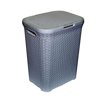 Корзина для белья 40 литров Ротанг (с декором) белая 184006  1/3