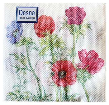 Салфетки бумажные DESNA BOUQUET "Акварельные анемоны" 33*33 3-слойные 20листов/12шт