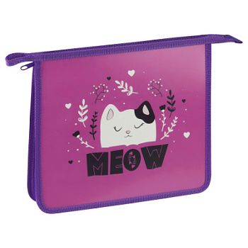 Папка для тетр 1 отд А5 ArtSpace"MEOW"  пластик на молнии 0002