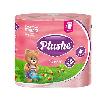 Туалетная бумага 2 слойная "Plushe Classic"(упаковка 8 рулонов 18 метров) Клубника 1/8