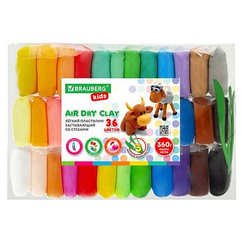 Пластилин 36цв легкий воздушный BRAUBERG KIDS 360г,3 стека 1/ 106308