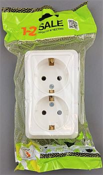Розетка накладная 2-местная ОУ 16А бел. с заземлением керам. основой АБС-пластик 1-2 Sale