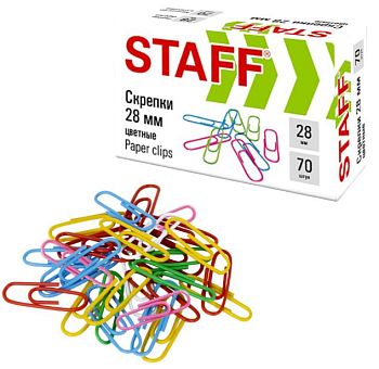 Скрепки 28мм STAFF цветные 70шт 271708