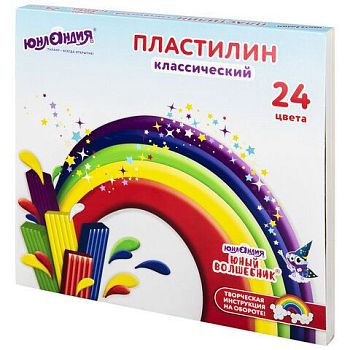 Пластилин 24 цвета "Юный волшебник" Юнландия 480г,со стеком 1/5