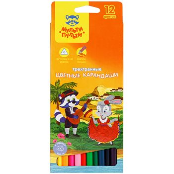 Карандаши 12 цветов " Енот в Испании "трехгранные заточенные картонные коробки CP_10754