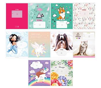 Тетрадь 12 листов клетка КРУПНАЯ " Микс.Для девочек " 12шт