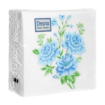 Салфетки бумажные DESNA DESIGN "Голубые цветы" 24*24 1-слойные 40листов/32шт