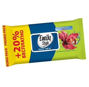 Салфетки влажные Emily Style (уп 120шт) Райские цветы с клапаном 1/14 (8173)