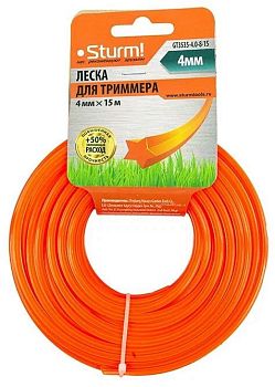 Леска для триммера 4мм*15м звезда,оранжевая.картон Sturm