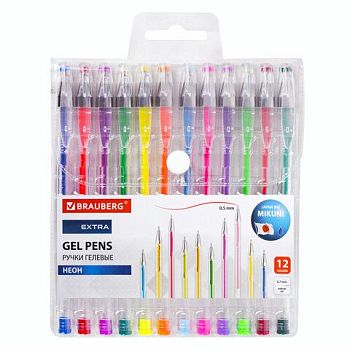 Набор гелевых ручек 12 цветов BRAUBERG Extra 0,7мм 143912
