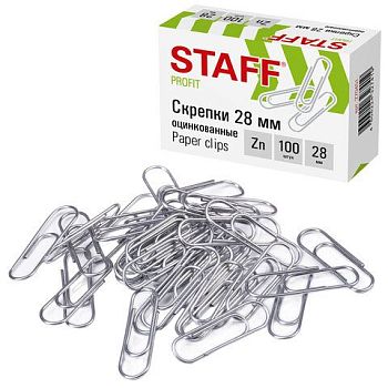 Скрепки 28мм STAFF оцинков 100шт (по 10 уп.)