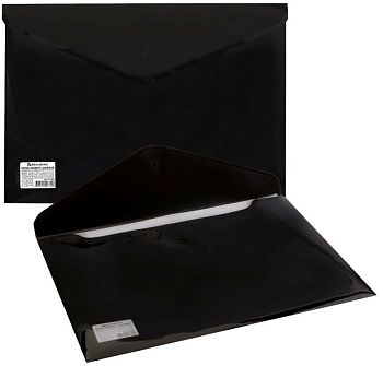 Папка-конверт на кнопке А4 BRAUBERG (черная сверхпрочная до 100 листов) 221361