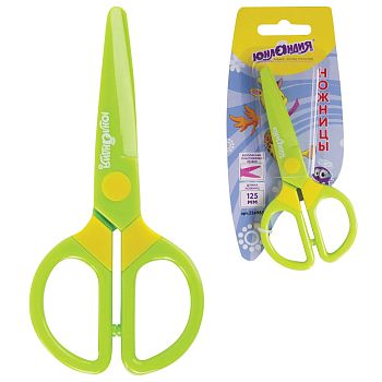Ножницы 12,5см ЮНЛАНДИЯ "Мультяшки" с безопасн.пласт.лезвиями зеленые 236983 1/12