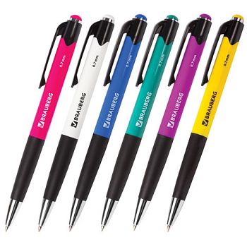 Ручка шариковая АВТОМАТИЧЕСКАЯ "BRAUBERG CONCEPT" 0,7мм с грипом, синяя,ассорти корпус /108шт 141156