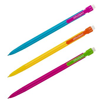 Карандаш ч/г механический OfficeSpace 0,5мм с ластиком, ассорти 12шт