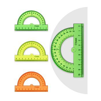 Транспортир 10 см, 180гр ,отливная шкала, прозрачный, неоновые цвета ТР-21