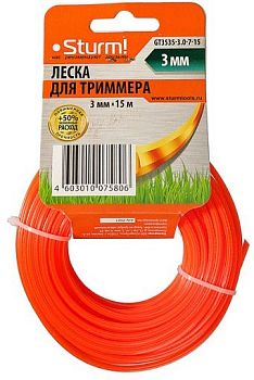 Леска для триммера 3мм*15м семигранник,оранжевая,картон Sturm