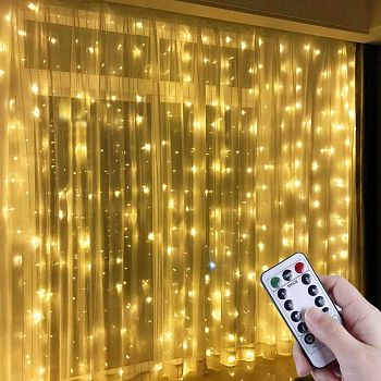 Эл.гирлянда уличн.штора 320 LED 3*3м GY-033-320 ТЕПЛ.БЕЛЫЙ+БЕЛ.МИГ+ПУЛЬТ 1/30