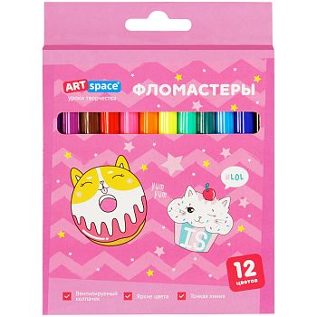Фломастеры 12 цветов " Кот - сластена " смываемые картонная упаковка WP12_26988/12шт