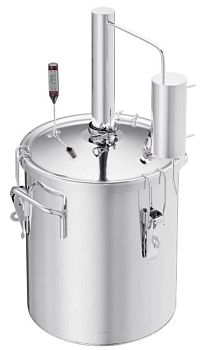 Дистиллятор "Первач" Элит 17л 17Т термометр,клапан давл, слив отх,охладитель, съемн. крыш