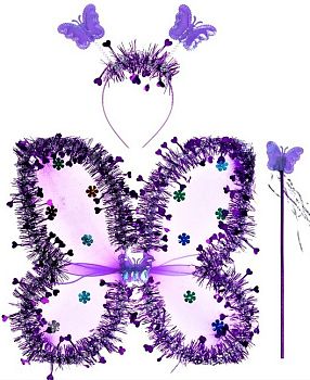 Набор крылья с мишурой (ободок+палочка светится) 1/120