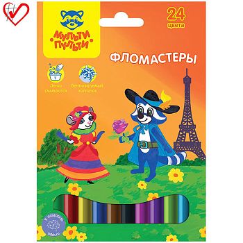 Фломастеры 24 цвета " Енот во Франции " картонная упаковка 24 шт10720