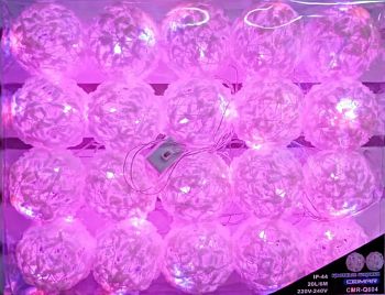 Эл.гирлянда ПРЯЖА шар.2302 20LED 6м РОЗОВЫЙ 1/24