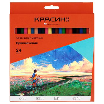 Карандаши 24цв "Приключения", шестигр., заточен., картон, европодвес Красин 356626