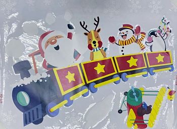 Наклейка на стекло бумажный эскиз.рулон 54*70см Паровоз,Пингвин,Дед Мороз 188 1/120