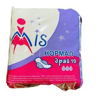 Прокладки гигиенические MiS НОРМАЛ ДРАЙ (3 капли/10шт)/25
