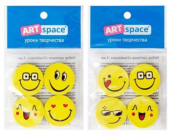 Ластик ArtSpace " Смайлики " набор круглые 25*5мм