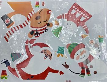 Наклейка на стекло бумажный эскиз.рулон 54*70см Дед Мороз,Медведь 184 1/120