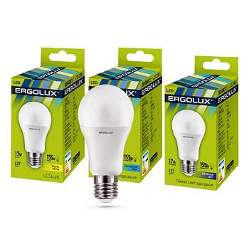 Лампа светодиодная Ergolux ЛОН A60 E27 17W(1630lm 270°) 4500K матов. 120x60 пластик/алюм. LED-A60-17W-E27-4K