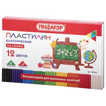 Пластилин 12 цветов " Школьный " ПИФАГОР 180г со стеком 1/16